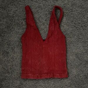 Red Lace Knit V-Neck Women's Tank Top
